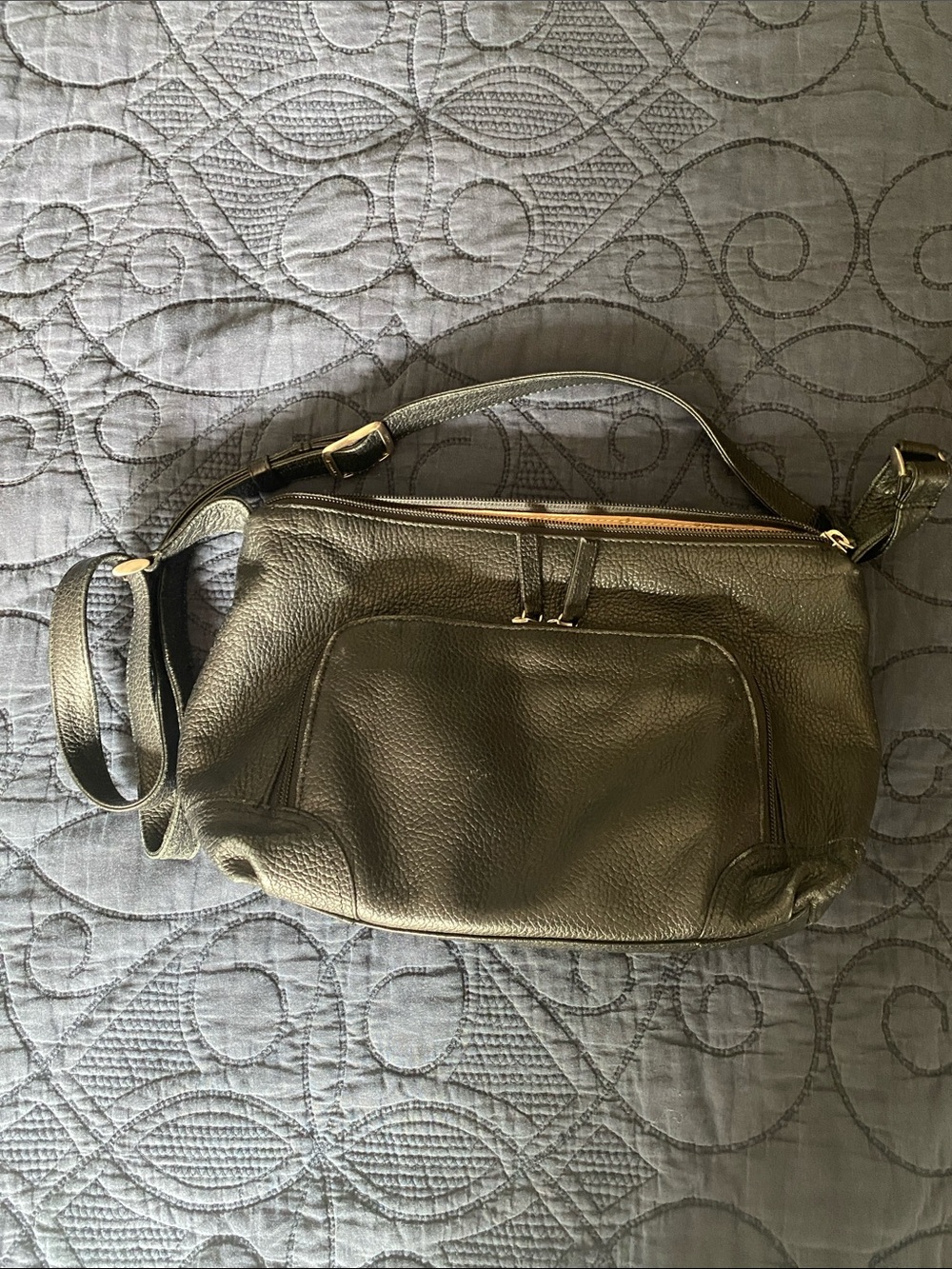 DEREK ALEXANDER CHEYENNE- DOUBLE TOP ZIPPER W/ORGANIZER LEATHER PURSE IN BLACK